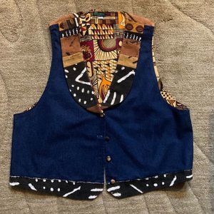 NWOT - Men's Denim And Mudcloth Scoop Neck Vest
